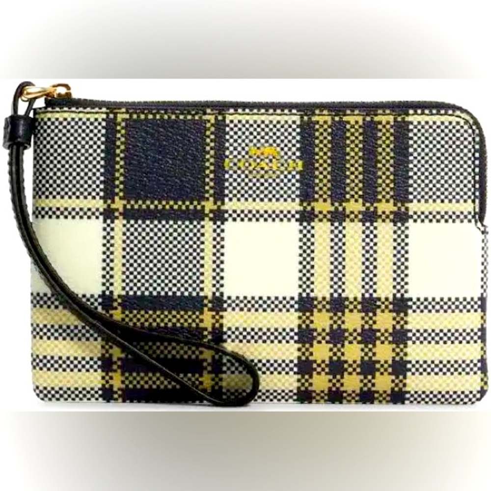 COACH NWT Corner Zip Wristlet in Garden Plaid (Midnight Multi)